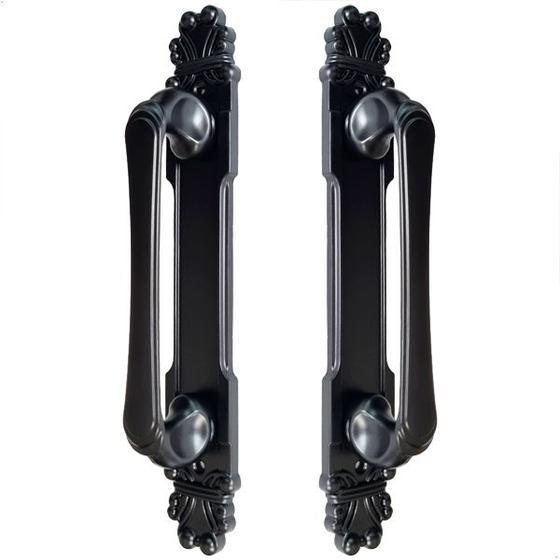 Imagem de Puxador Duplo Mozart 215mm Preto Fosco Porta Pivotante Correr Passagem Madeira Vidro Colonial Clássico Rústico