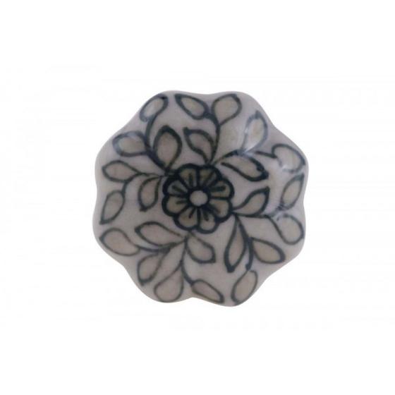 Imagem de Puxador em Cerâmica Retrô Branco Floral
