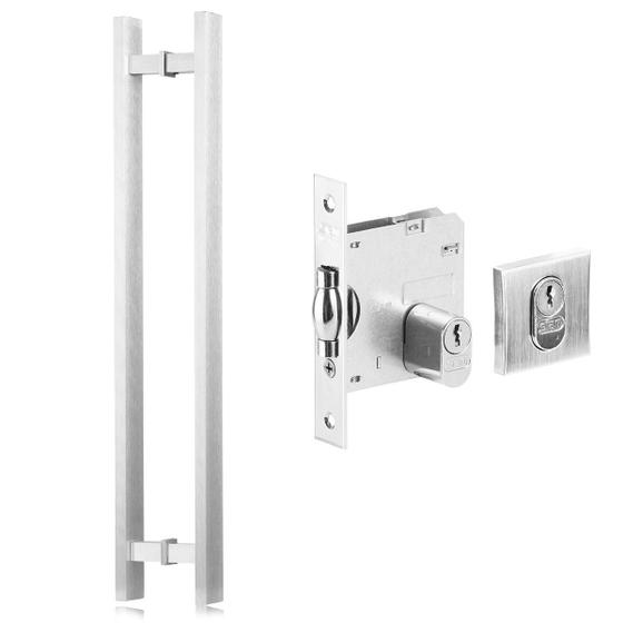 Puxador Porta Barra chata reto 80 cm + Fechadura rolete Es Menor preço em Puxador Porta Barra chata reto 80 cm + Fechadura rolete Es