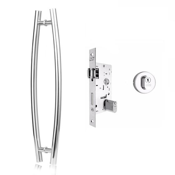 Imagem de Puxador Porta tubo curvo arco 80cm + Fechadura regulável Po