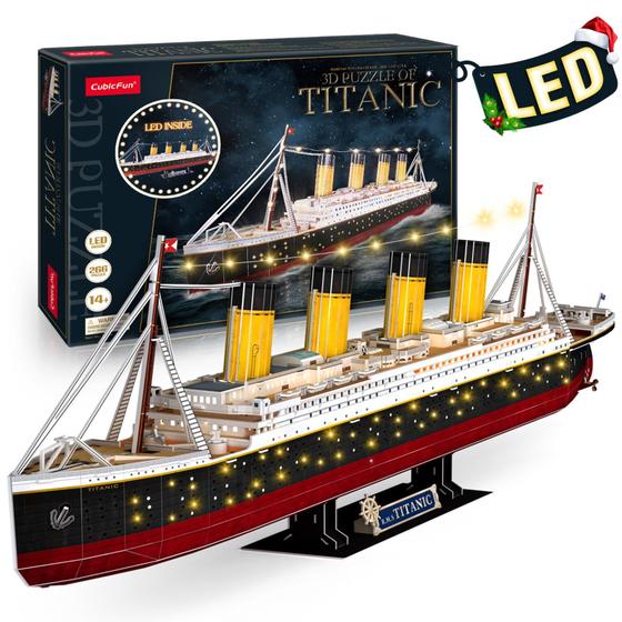 Imagem de Puzzle 3D CubicFun Titanic com LED - Navio de 35" para Adultos