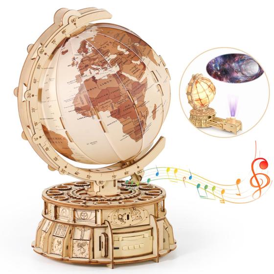 Imagem de Puzzle de madeira MIEBELY 3D Globe com caixa de música e projetor espacial