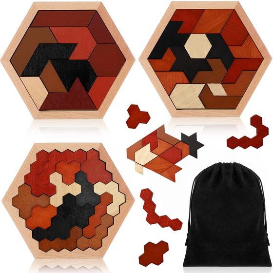 Imagem de Puzzle de Madeira Yunsailing - Blocos Hexagonais Russos (Pacote com 3)