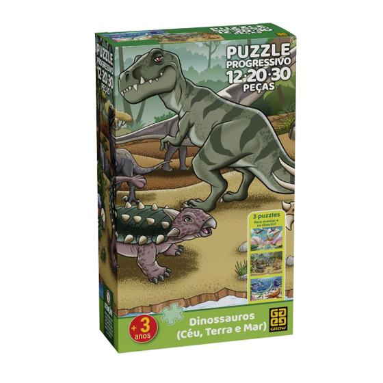 Imagem de Puzzle Progressivo 12 20 30 peças Dinossauros Céu Terra Mar