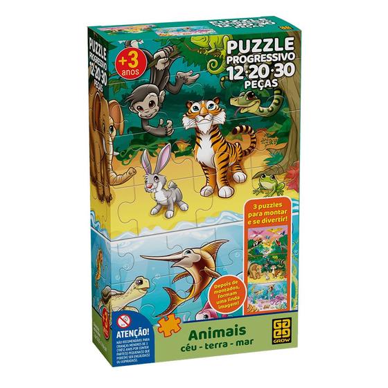 Imagem de Puzzle Progressivo 12, 20 e 30 Peças - Grow -  ANIMAIS