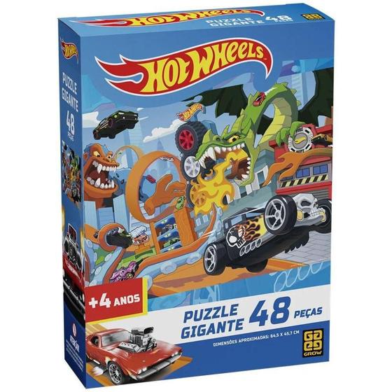 Imagem de Puzzle Quebra Cabeça Hotwheels Gigante 48 Peças 04422 Grow