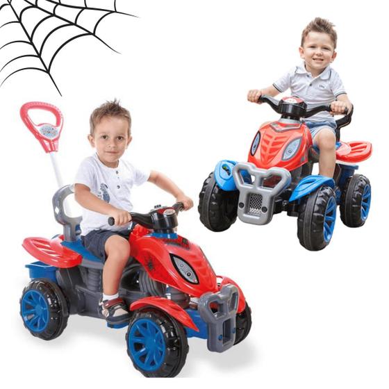 Imagem de Quadriciclo Infantil Spider Carrinho de Empurrar Com Pedal Bebê Masculino Homem Aranha E Empurrador Removível