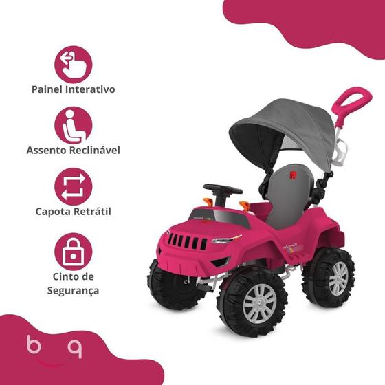 Quadriciclo superjipe reclinavel com capota e haste rosa Bandeirante Mini Veículos