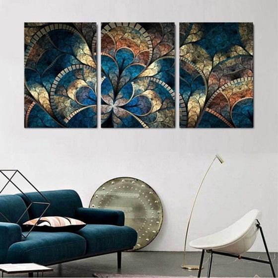 Imagem de Quadro 3 Peças Art Mosaic Abstract Mandala Placas 1,20x0,60