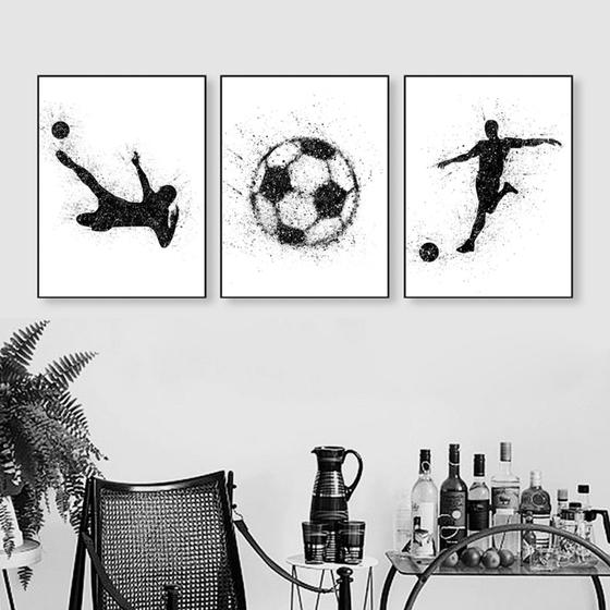 Imagem de Quadro 3 peças decoração futebol esporte gol bola
