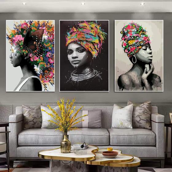 Imagem de Quadro 3 peças decoração mulheres negras cultura vintage