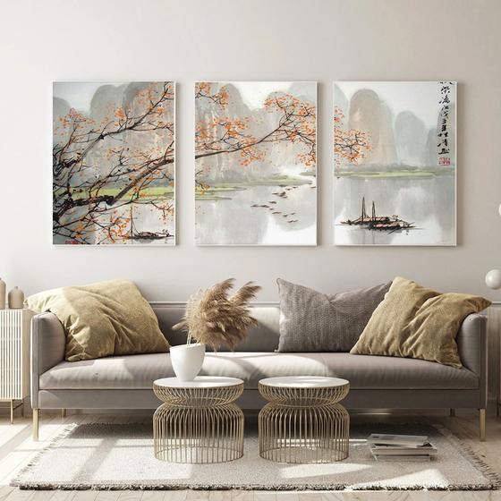 Imagem de Quadro 3 peças decoração paisagem japonesa natureza