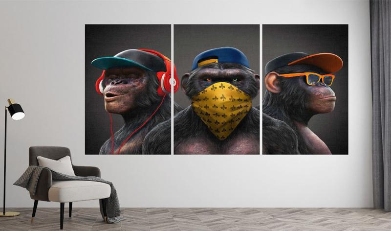 Imagem de Quadro 3 peças Macacos Sabios para escritorio