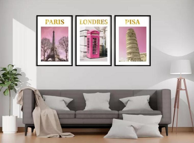 Imagem de Quadro 3 Telas Paris Londres Pisa - L'europe En Rose"