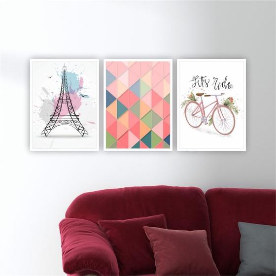 Imagem de Quadro 40x30cm Torre Eiffel Geométrico Bicicleta