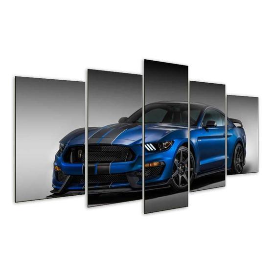 Imagem de Quadro 5 Peças Ford Mustang Carro Azul Black Blue Mosaico 07