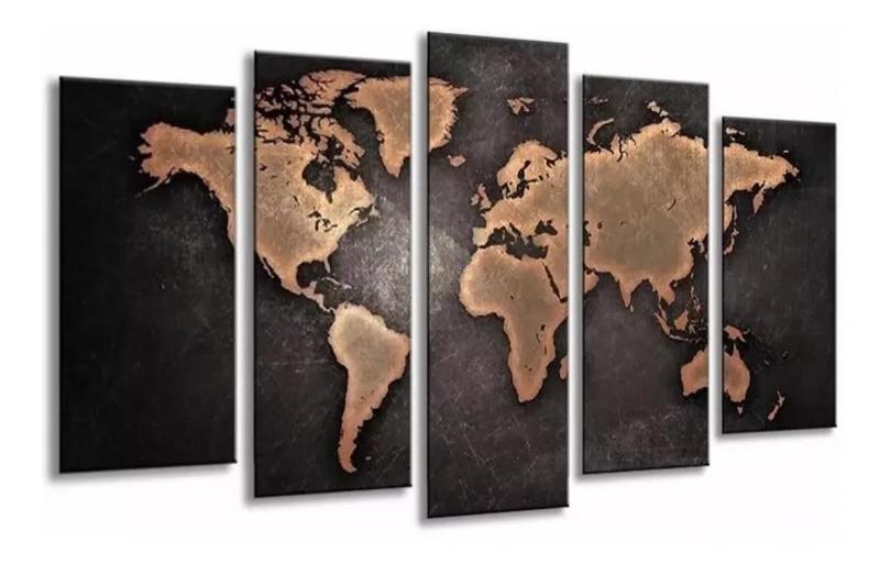 Imagem de Quadro 5 Peças Mosaico Mapa Mundi 4k Mdf6mm