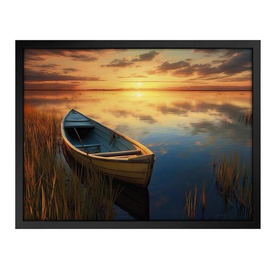 Imagem de Quadro 60cm X 80cm Paisagem Barco e Lagoa Tropical Artes Preto