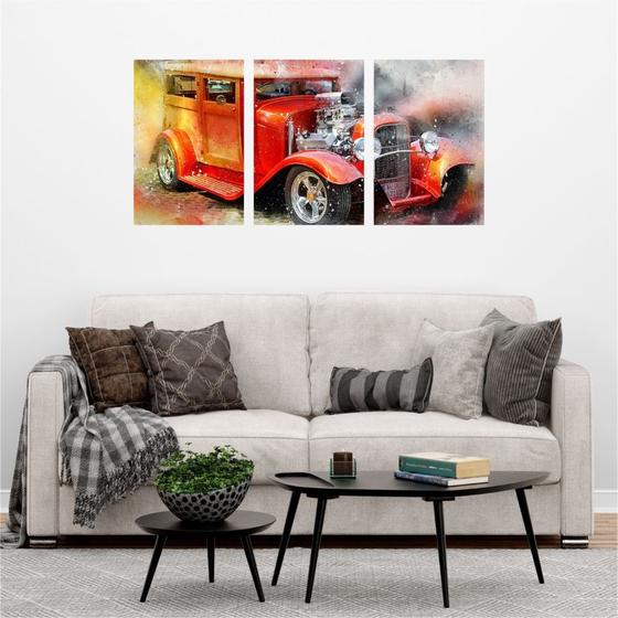 Imagem de Quadro 60x120cm Carro Vermelho Antigo Retrô Canvas