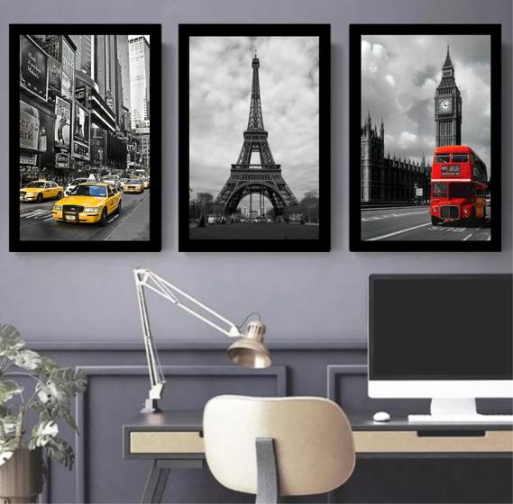 Imagem de Quadro 60X20Cm New York Paris Londres Preta