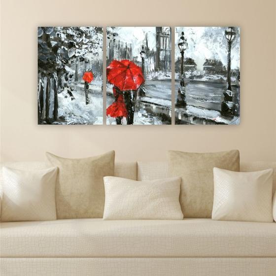 Imagem de Quadro 60x40cm 3pçs Londres Vermelho Casal Canvas