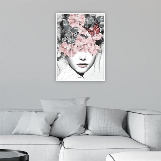 Imagem de Quadro 70x50 Mulher com Borboleta Moldura Canvas