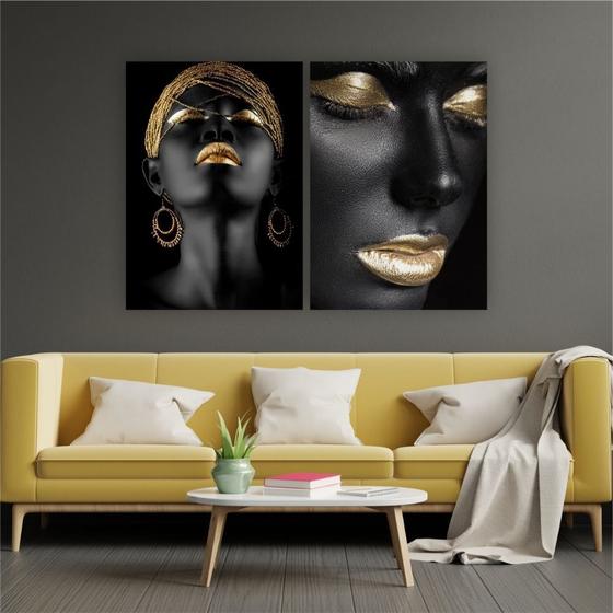 Imagem de Quadro 70x50cm 2pçs Mulheres Dourado Canvas