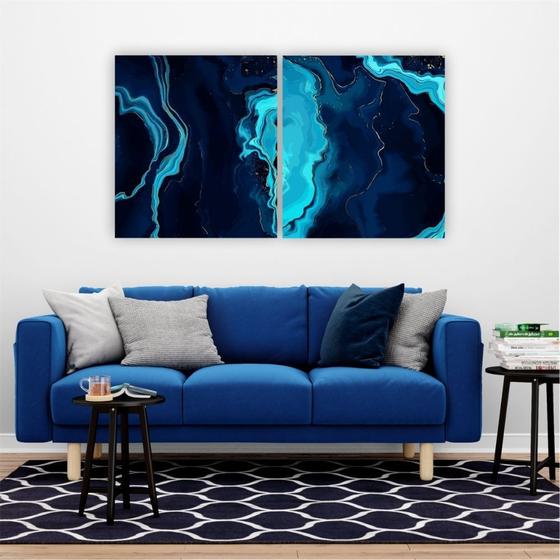 Imagem de Quadro 90x80cm 2pçs Abstrato Azul Canvas