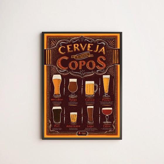 Imagem de Quadro A Cerveja e Seus Copos 24x18cm - com vidro