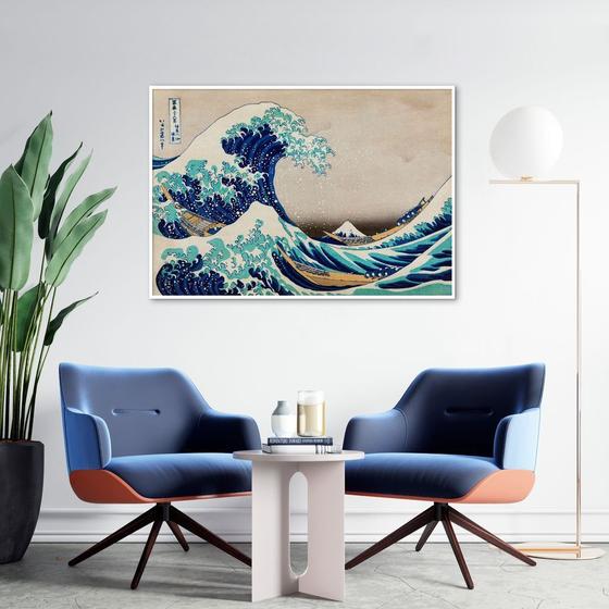 Imagem de Quadro A Grande Onda de Kanagawa 100x70 Moldura Filete Branco