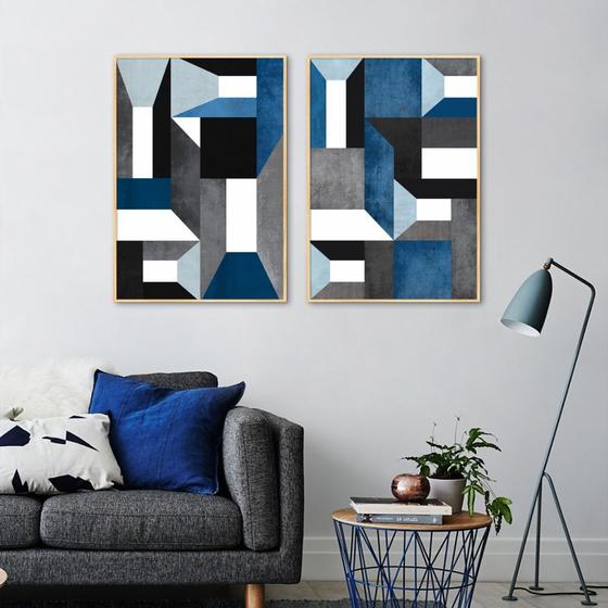 Imagem de Quadro Abstração em Azul 122x86 2-86x60 Filete Marfim