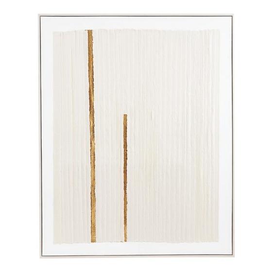 Imagem de Quadro Abstrado Branco e Dourado em Canvas e Tecido Moldura em Mdf