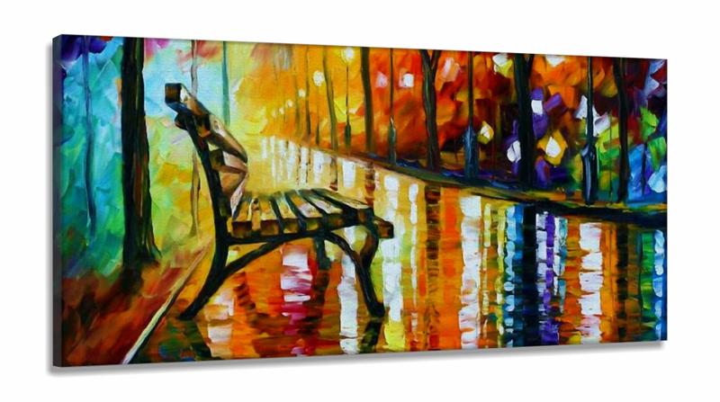 Imagem de Quadro Abstrato Banco Praça Artístico Para Corredor Apê em Tecido Canvas