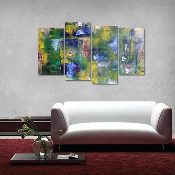 Imagem de Quadro Abstrato Colorido Moderno Escritórios Tecido 4 Peças