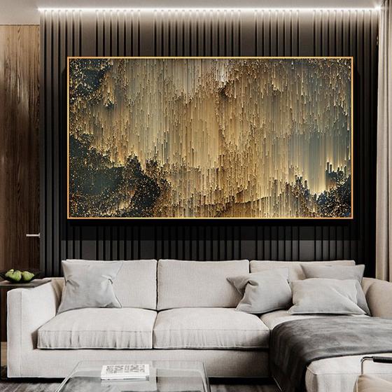 Quadro Abstrato Dourado e Preto Luxo - Tela Única Menor preço em Quadro Abstrato Dourado e Preto Luxo - Tela Única
