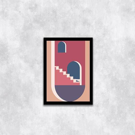 Imagem de Quadro Abstrato Figurativo Cidade Rosa e Azul IV 33x24cm - com vidro