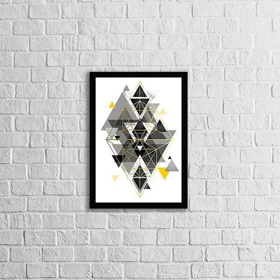 Imagem de Quadro Abstrato Geométrico Triângulos Pretos 33x24cm - com vidro