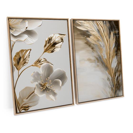 Imagem de Quadro Abstrato Moderno Flores Da Vida De Ouro Branca Grande C/ Moldura - Bimper
