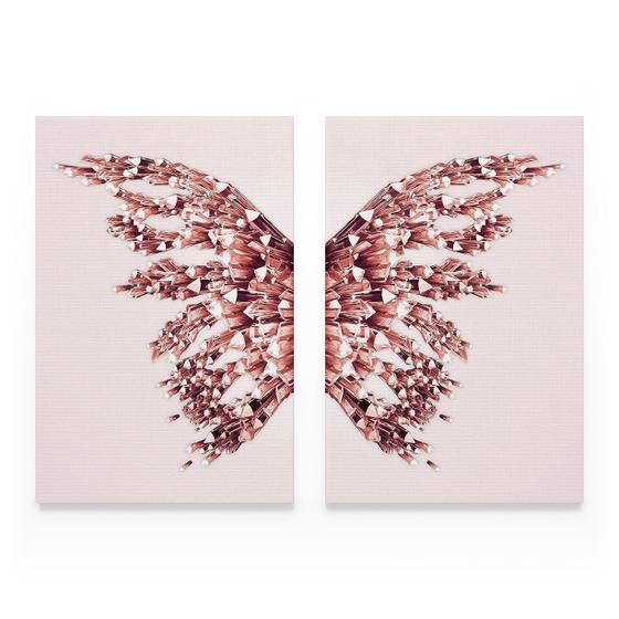 Imagem de Quadro Abstrato Moderno Rose Gold Butterfly Mosaico Grande Para Sala Quarto Hall - Bimper