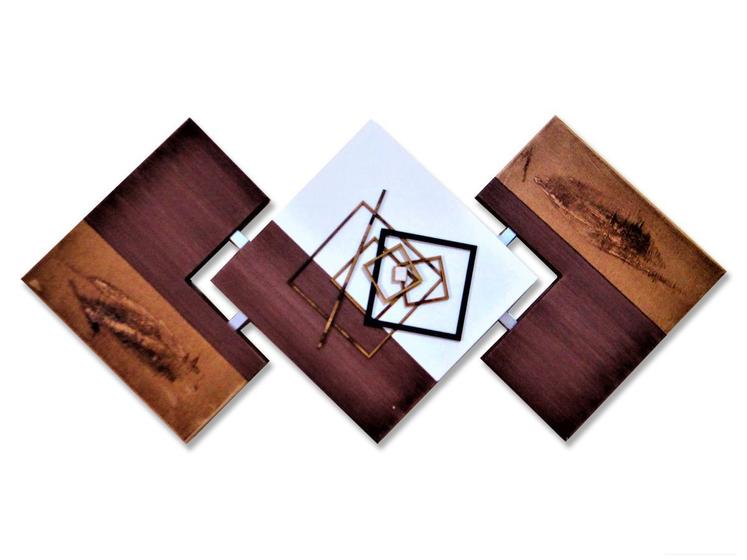 Imagem de Quadro Abstrato Sala de Estar Artesanal Tom Chocolate 60x120