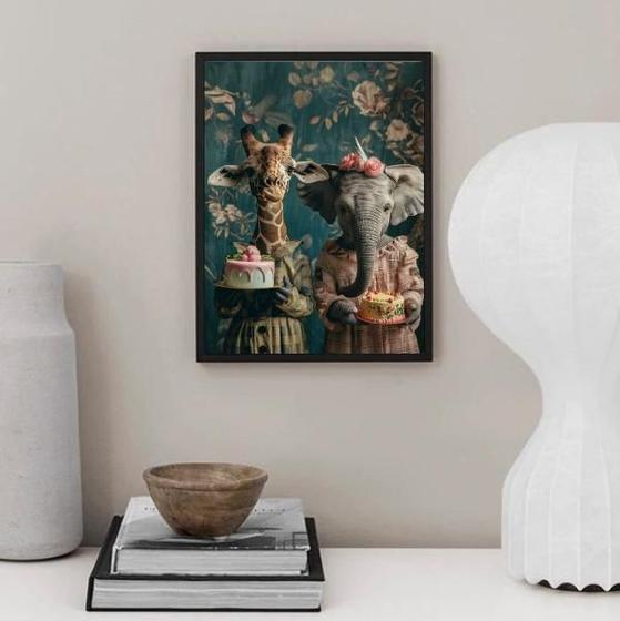 Imagem de Quadro Amigas Girafa E Elefante 33X24Cm - Com Vidro