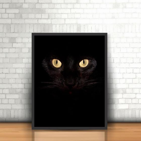 Imagem de Quadro Animais Gato Preto Mascote Felino Moldura 30x40cm