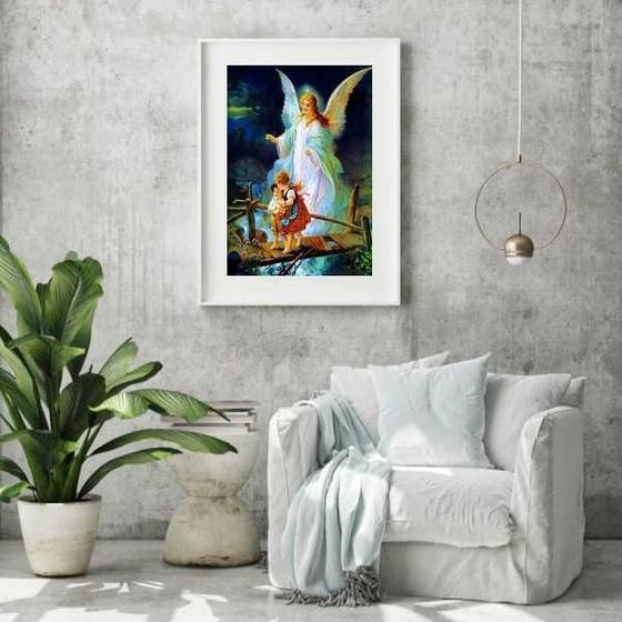 Imagem de Quadro Anjo Da Guarda Com Crianças - 60X48Cm