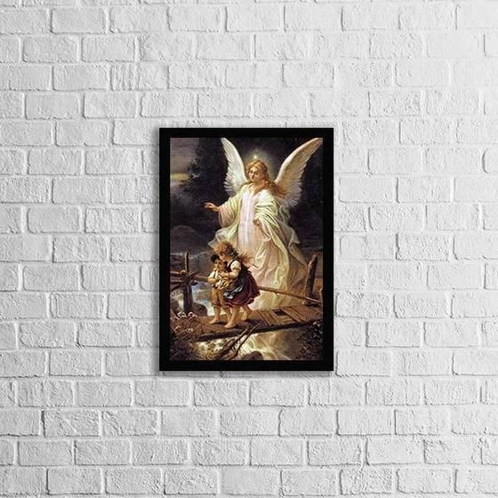 Imagem de Quadro Anjo Da Guarda Vintage 45X34 Com Vidro Preta