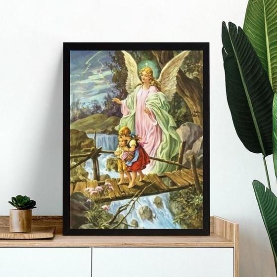 Imagem de Quadro Anjo Protegendo Crianças 33X24Cm