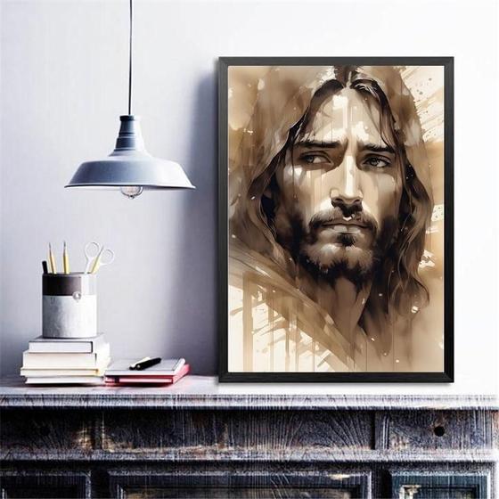 Imagem de Quadro Aquarela Jesus Abstrato Neutro 24X18Cm - Com Vidro