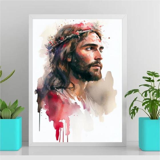 Imagem de Quadro Aquarela Jesus Cristo 33x24cm - Moldura Branca