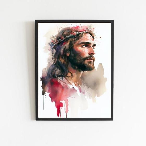 Imagem de Quadro Aquarela Jesus Cristo 33x24cm - Moldura Preta