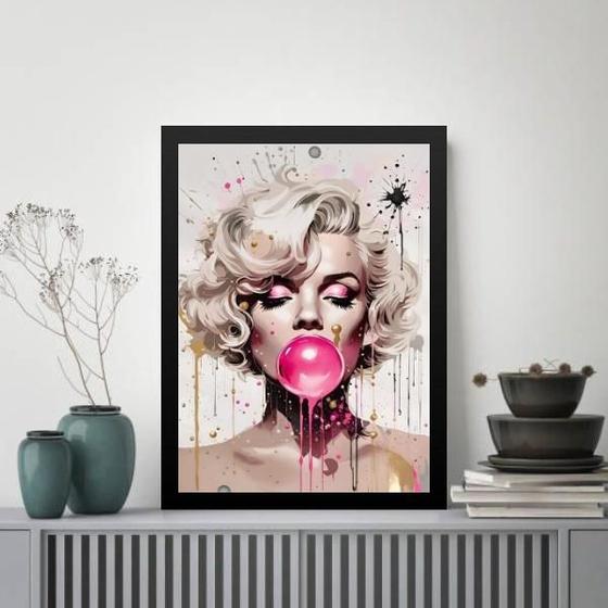 Imagem de Quadro Aquarela Marilyn Bubble Gum 24X18Cm - Com Vidro