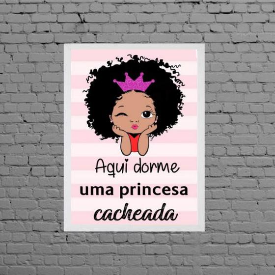 Imagem de Quadro Aqui Dorme Uma Princesa Cacheada 24x18cm - com vidro